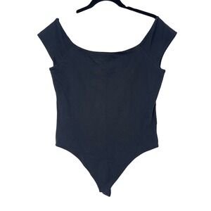 Everlane Off The Shoulder Bodysuit Snap Short Sleeve Black XL Boatneck‎ Supima